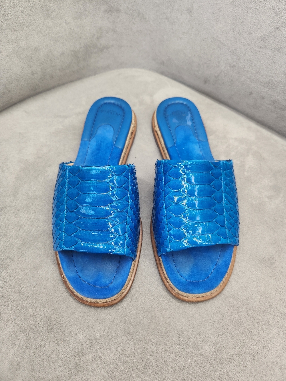 Alexandre Birman Slide Sandals 7.5 Blue Sapphire Genuine Python Leather Shelby